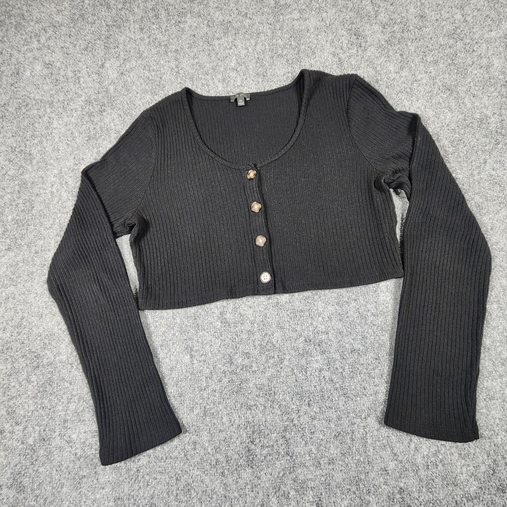 Lily Rose Black Ribbed‎ Cropped Cardigan Sweater XXL Long Sleeve Button Front